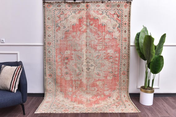 6x8 Distressed Vintage Handmade Turkish Faded Rug, Pastel Color, Tribal Home Decor, Outlet