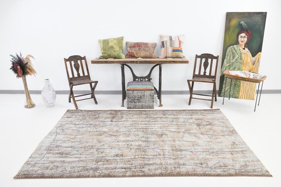 5x8 Area Rug, 5x8 Aesthetic Vintage, 5x8 TURKISH VINTAGE RUG, 5x8, Rustric Handmade Wool Rug, 5x8 Rugs, Brown Beige Carpet, Vintage Rug 5x8