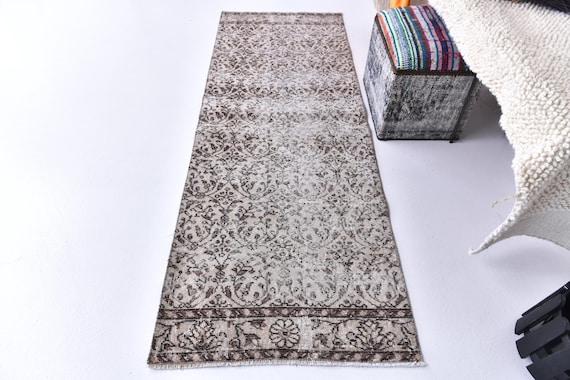 2x7 Vintage Turkish Runner Rug, 2x7 Distressed Gray Floral Pattern, 2x7 Long Hallway Rug Kitchen Runner Decor, 2x7 Hallway Runner, Area Rug