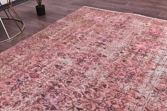 5x8 Faded Overdyed Rug, Salmon Brown Color, 5x8 Handmade Wool Rug, Living Room Bedroom Rug, 5x8 Area Rug, Vintage Turkish Faded Rug