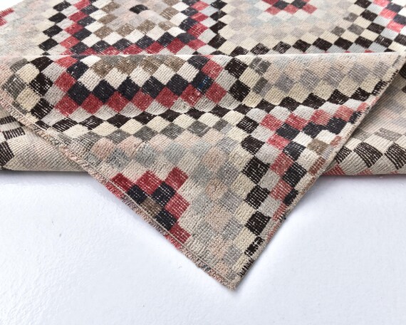 3x5 Green Red Vintage Rug, 3x5 Vintage Rug, 3x5 Rug, Wool Handmade Turkey Rug, 3x5 Area Rug, Geometric Style, 3x5 Turkish Rug, Bedroom Rug
