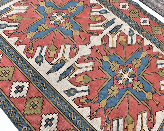 6x8 Red Blue Turkish Rug, 6x8 Turkish Rug, 6x8 Rug, Wool Hand Woven Oushak, 6x8 Area Rug, Oushak Rug 6x8, Home Living, Turkish Rug 6x8, 58s