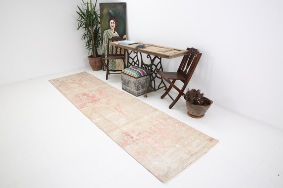 3x12 Turkish Vintage Oushak Rug, Turkish Vintage Runner, Oushak Runner, SOFT RUNNER RUG, Handmade Wool Rug, Anatolian Rug, Kitchen Rug ,6050