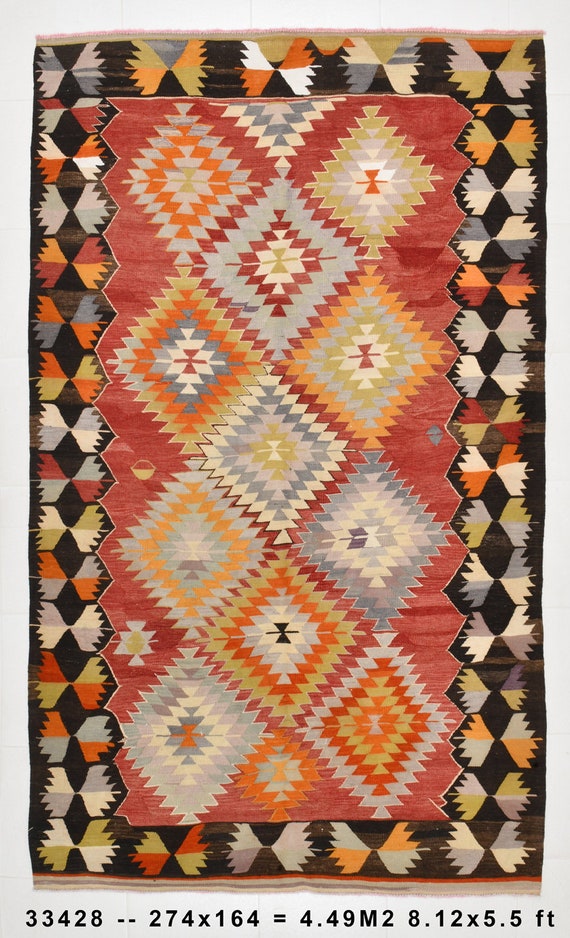 5x9 Area Rug, 5x9 Kilim Rug, 5x9 ORIENTAL & TRIBAL KILIM Rug, 5x9, Vintage Kilim Rug, Oushak Handmade Kilim, Rugs 5x9, Red Brown Kilimi 58s