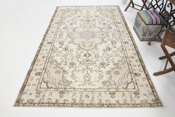 5x9 Area Rug, 5x9 Oriental Vintage, 5x9 Neutral Soft Vintage Rug, 5x9, Handmade Wool Oushak, 5x9 Rug, Brown Beige Carpet, 5x9 Vintage Rug
