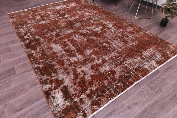 6x9 Vintage Burgundy Distressed Area Rug, Modern Home Decor, Handmade Wool Rug, Living Room Design