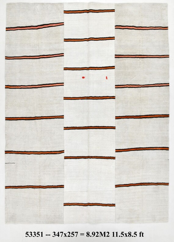 8x11 White Ivory Oversized Hemp Rug, Oversized Hemp Rug, Large Area Rug, 8x11 Rug, Turkish Handmade Hemp, Bohemian Eclectic Style, Antique