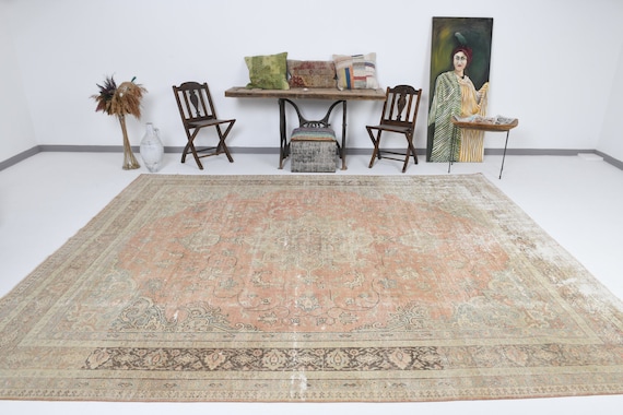 9x11 Area Rug, 9x11 OVERSIZE PERSIAN HERIZ Rug, 9x11, Oversize Persian Rug, Large Persian Rug, Rugs 9x11, Earthly & Red Persian Rug, 59s