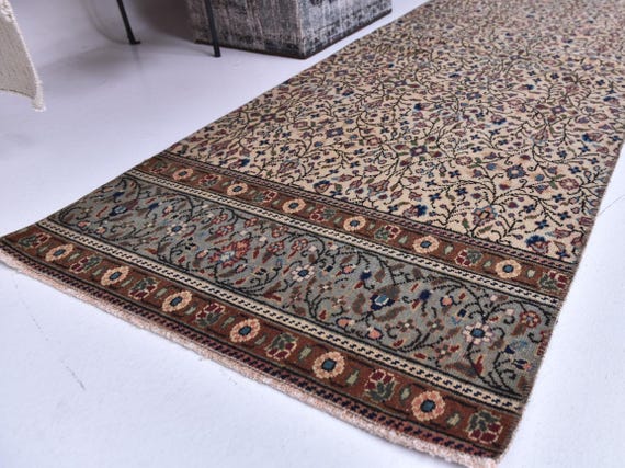 2x6 Vintage Runner Rug, 2x6 Handwoven Paisley Runner, Beige Burgundy Color, 2x6 Hallway Runner Rug, 2x6 Handmade Wool Rug, 2x6 Turkish Rug