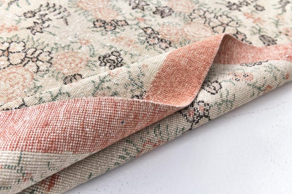 3x7 Vintage Floral Turkish Rug, Authentic Rug 3x7, Farmhouse Decor, Colorful  Rug, 3x7 Area Rug, Salmon, Beige Rug, Floral Rug,