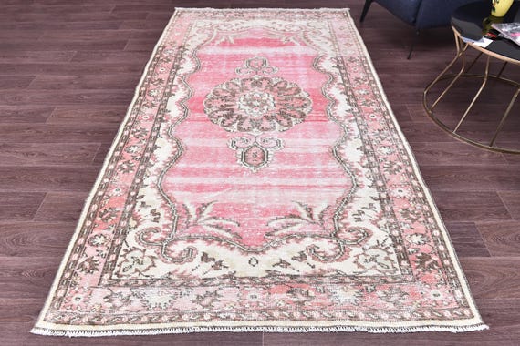5x8 Vintage Medallion Area Rug, Pink Taupe Color, Hand Knotted Area Rug, Farmhouse Decor, Oriental Area Rug, Faded Turkish Rug,