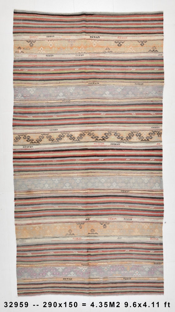 5x9 Area Rug, 5x9 Faded Kilim, 5x9 TURKISH VINTAGE KILIM Rug, 5x9, Oushak Handmade Rug, 5x9 Rugs, Pale Red & Pale Orange Kilim, Anatolian