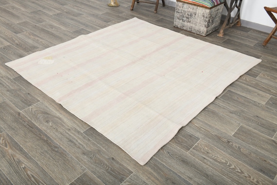 6x6 Area Rug, 6x6 Hemp Rug, 6x6 Square White Ivory Hemp Rug, 6x6, Neutral Handmade Hemp, 6x6 Rugs, Farmhouse Decor, 6x6 Vintage Rug, Antique