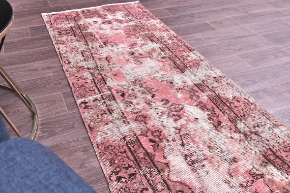 3x8 Vintage Faded Runner Rug, Handmade Home Decor, 3x8 Turkish Runner, 3x8 Area Rug, Hallway Rug, 3x8 Persian Style Runner Rug, 3x8 Rug