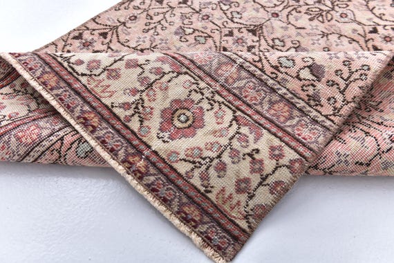 2x9 Vintage Faded Runner Rug, Pink Beige Color, Handmade Wool Rug, 2x9 Traditional Hallway Rugs, 2x9 Kithcen Runner Rug, 2x9 Area Rugs