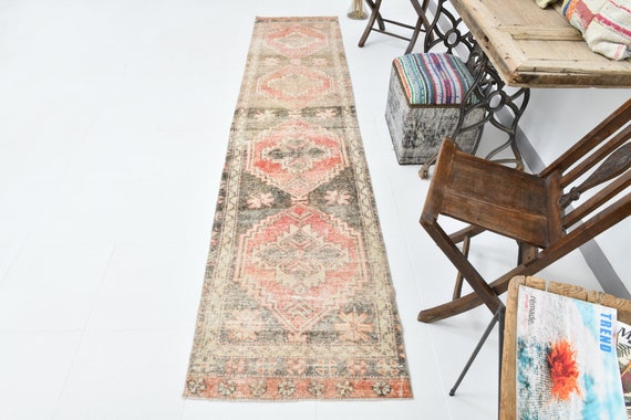 2x10 Runner Rug, 2x10 NARROW PERSIAN RUNNER Rug, 2x10, Persian Runner, Handmade Wool Heriz, 2x10 Persian Runner, Narrow Oriental Style, 59s