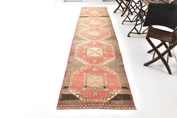 3x13 Long Wide Vintage Runner Rug, 3x13 Vintage Runner, 3x13 Rug, Handmade Wool Rug, 3x13 Runner Rug, Oriental Rustic Style, Rug For Hallway