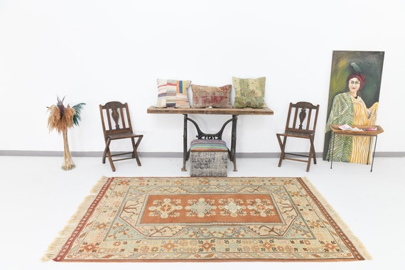 5x8 Area Rug, 5x8 Oushak Rug, 5x8 TURKISH VINTAGE OUSHAK Rug, 5x8, Wool Handmade Oushak, 5x8 Rugs, Copper & Cream Oushak Rug, Antique 59s