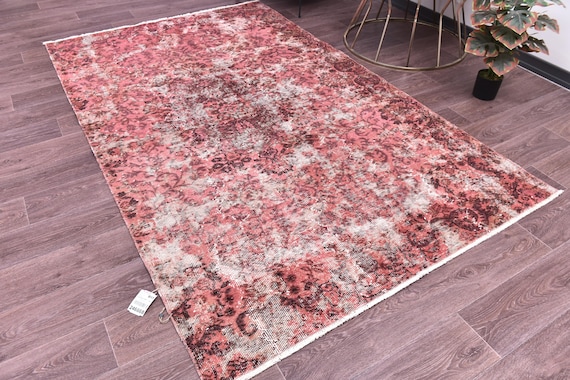 5x8 Vintage Overdyed Pink Color Rug, Traditional Medallion Design, Handmade Wool Rug,