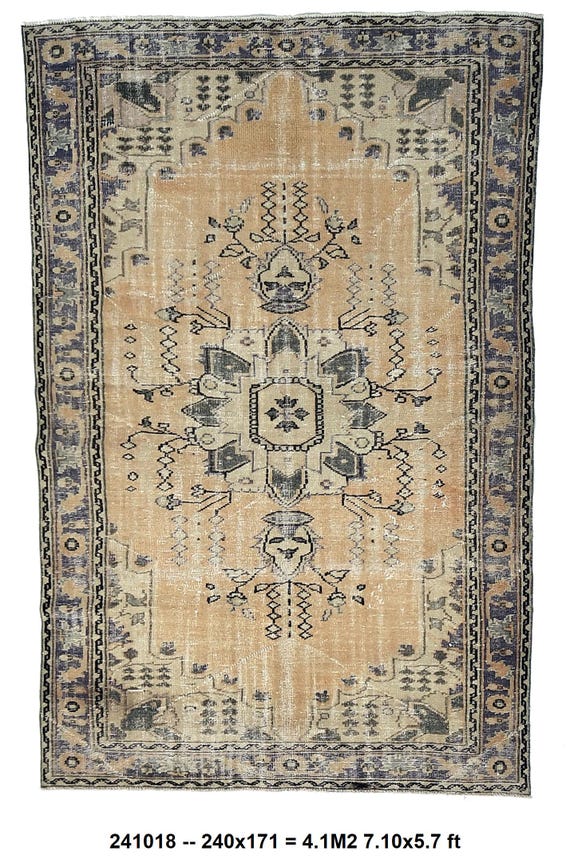 5x8 Area Rug, 5x8 Floral Turkish, 5x8 Botanical Turkish Rug, 5x8, Handmade Wool Vintage, 5x8 Rug, Gray Brown Carpet, 5x8 Turkish Rug, Gifts