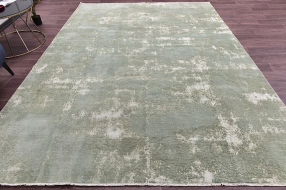 8x11 Sage Green Vintage Rug, Handmade Wool Rug, 8x11 Modern Farmhouse Rug, Denmark Style Rug, 8x11 Minimalist Rug, 8x11 Area Rug, Faded Rug