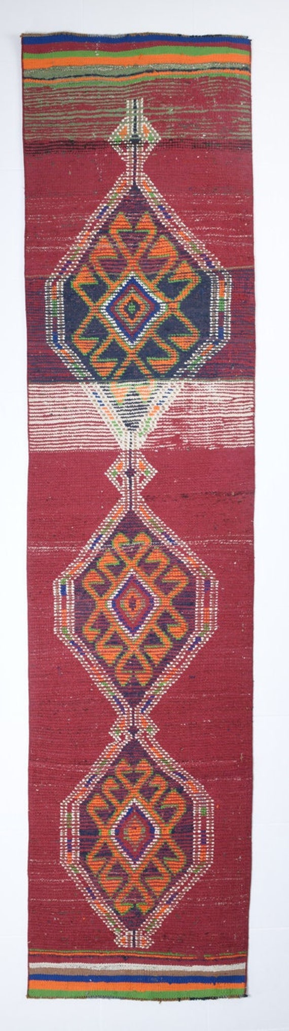 3x12 Red Turkish Vintage Runner Rug, 3x12 Turkish Runner Turkish Rug Red and Beige Rug  Hallway Entrways Rug Turkey Rug Persian Style,