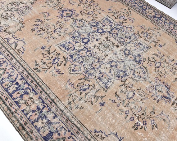 8x12 Blue Beige Vintage Rug, Oversize Vintage Rug, Large Area Rug, 8x12 Rug, Handmade Wool Rug, Vintage Rug 8x12, Rug For Living Room, Gifts