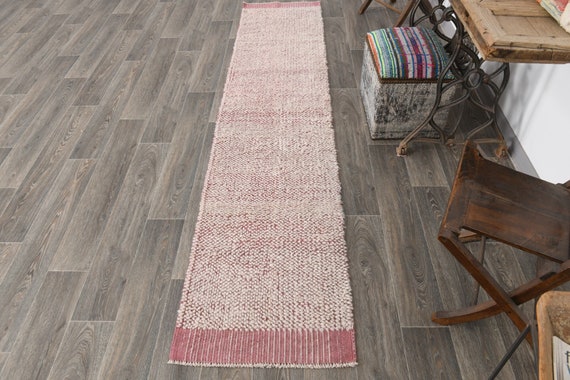 2x10 Rug, 2x10 Vintage Runner, 2x10 TURKISH VINTAGE RUNNER Rug, 2x10, Wool Hand Knotted Rug, 2x10 Turkish Runner, Hot Pink Vintage Rug, 60s