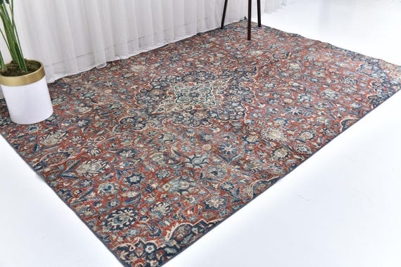 6x8 Elegant Persian Rug, Handwoven Traditional Rug, Handmade Luxury Rug, 6x8 Area Rug, Elegant Blue and Red Color Rug, Unique Home Accent