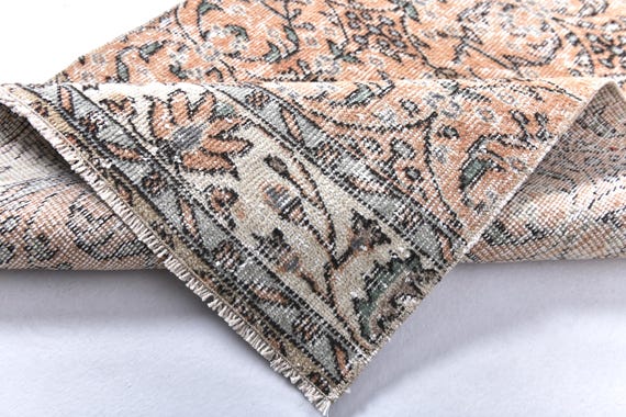 2x9 Vintage Salmon Floral Handmade Turkish Runner Rug, Outlet