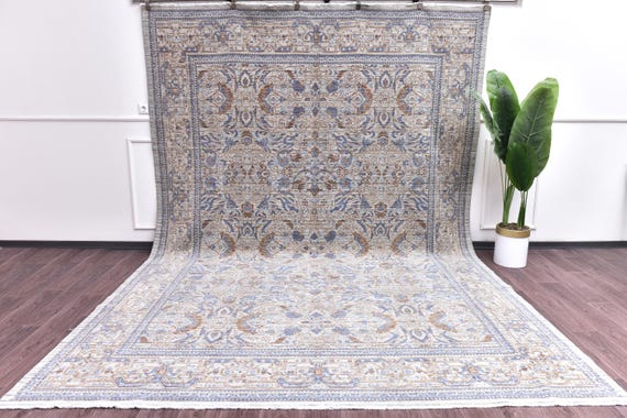 9x13 Neutral Wool Cotton Oriental Large Rug, Handmade, Natural Fiber, Outlet