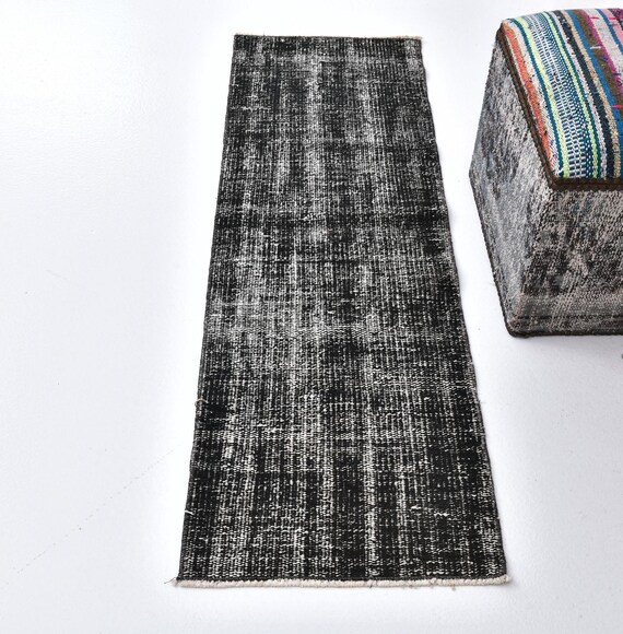 2x5 Turkish Runner, 2x5 Black White Turkish Runner Rug, 2x5 Rug, Oushak Hadmade Wool Rug, 2x5 Runner, 2x5 Vintage Runner, Rugs For Entrway
