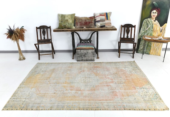 5x8 Beige & Cream Turkish Vintage Rug, Beige Vintage Rug, 5x8 Vintage Rug, Handmade Turkey Rug, 5x8 Area Rug, Turkish Floral Style, 60s Rugs