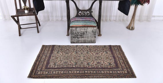 2x5 Floral Doormat Rug, Handmade Oriental Rug, 2x5 Area Rug, Small Blue Rug, 2x5 Vintage Door Mat Rug, 2x5 Rug, Shabby Chic Rug,Bath Mat Rug