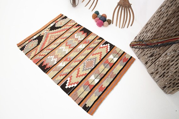 3x4 Soft Vintage Door Mat Rug, 3x4 Vintage Door Mat Rug, 3x4 Area Rug, Handmade Wool Rug, Tribal Bohemian Eclectic Rug, Turkey Rug, Rugs 3x4