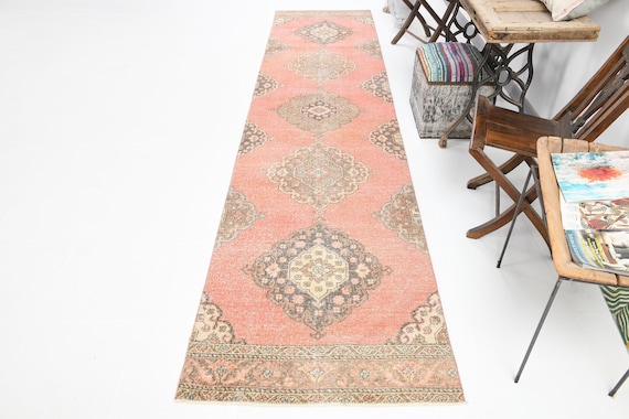 3x13 Runner Rug, 3x13 Classic Vintage, 3x13 TURKISH VINTAGE RUNNER Rug, 3x13, Antique Handmade Oushak, 3x12 Rugs, Red & Brown Vintage, 58s