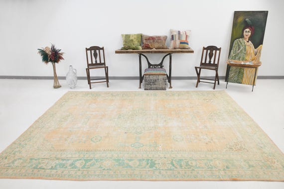 8x11 Soft Pastel Oversize Vintage Rug, Oversize Vintage Rug, Large Area Rug, 8x11 Rugs, Aesthetic Vintage Rug, Rustric Retro Style, Antique