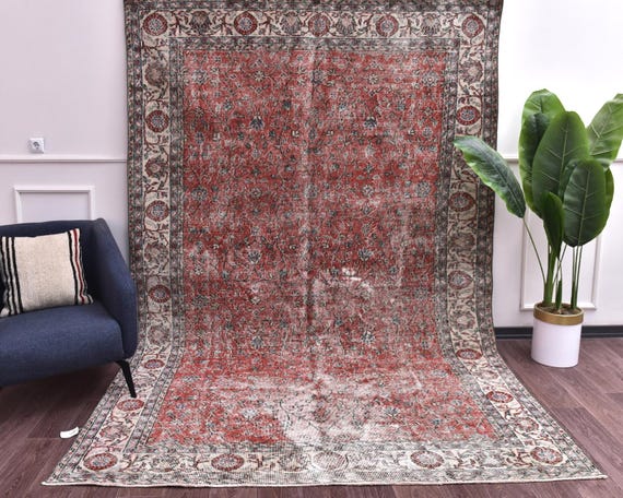 7x10 Vintage Distressed Oriental Handmade Wool Room Rug, Red BlueColor, Outlet