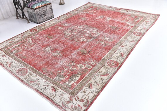7x10 Vintage Ornate Turkish Rug, 7x10 Oversize Rug, 7x10 Farmhouse Style Rug, Extra Large Area Rug, 1962's Rug, Aesthetic Mid-Century Carpet