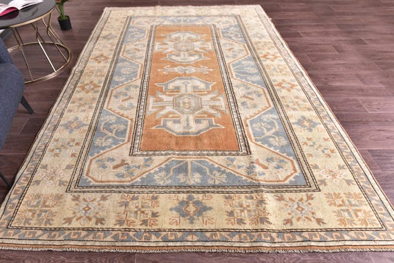 6x10 Vintage Turkish Oushak Rug, 6x10 Distressed Pink Green Area Rug, Pastel Color, Handmade Wool Rug, 6x10 Living Room Bedroom Rug 6x10 Rug