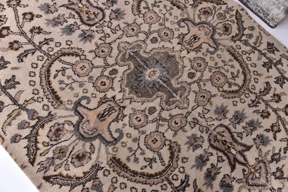 4x7 Vintage Floral Area Rug, 4x7 Area Rug, Handmade Wool Rug, Turkish Floral Rug, Turkish Brown Rug, 4x7 Rug, Living Room Rug Decorative Rug