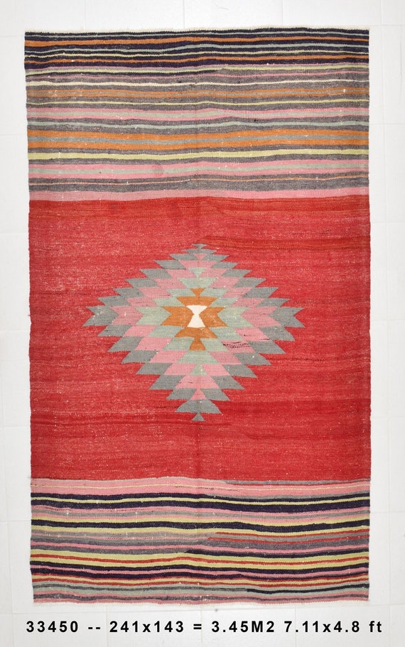 5x8 Area Rug, 5x8 Kilim Rug, 5x8 TURKISH VINTAGE KILIM Rug, 5x8, Kilim Area Rug, Wool Handmade Kilim, Red Kilim Rug, Rugs 5x8, Rug For Patio