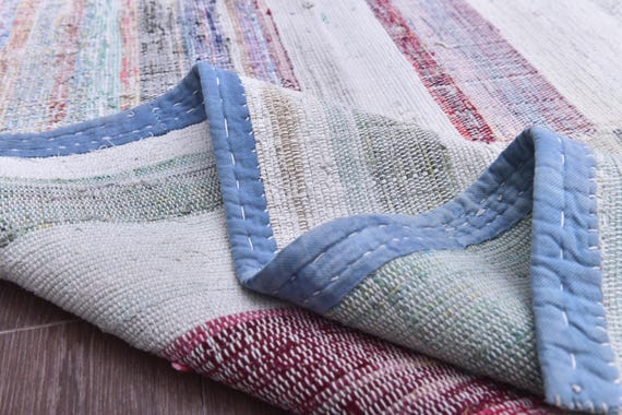 6x8 Vintage Turkish Kilim Rug, White and Rainbow Color, Handmade Wool Jute Rug, 6x8 Living Room Bedroom Rug, 6x8 Farmhouse Rug, 6x8 Area Rug