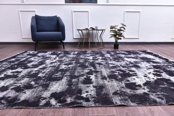 6x9 Vintage Distressed Rug, Handmade Wool Rug, 6x9  Living Room Bedroom Rug, Dark Purple Color, 6x9 Area Rug, Ombre Design