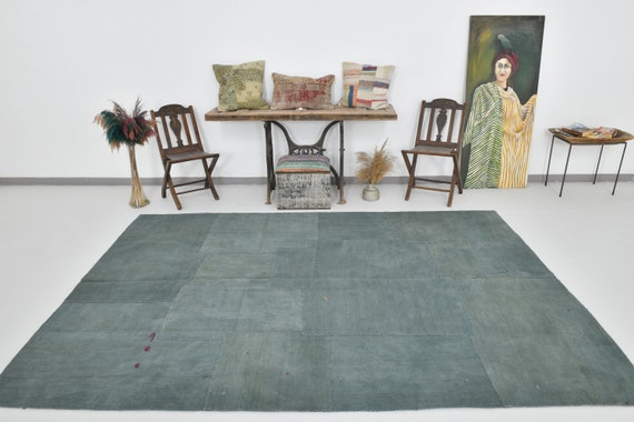 7x10 Area Rug, 7x10 Pastel & Gray Hemp Rug, 7x10 Hemp Rug, Pure Handmade Hemp, 7x10,  Gray Carpet, Bohemian Style, Rug For Living Room, Gift