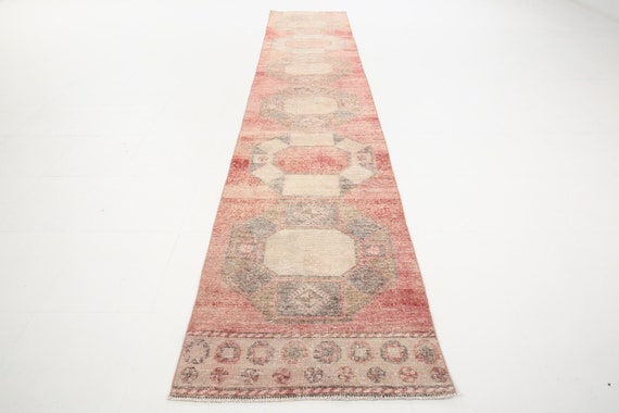 3x13 Rugs, 3x13 RED VINTAGE RUNNER Rug, 3x13, Oushak Handmade Rug, 3x13 Runner Rug, Red & Beige Runner Rug, 3x13 Vintage Runner, Antique 58s