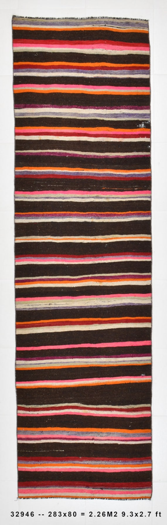 2x9 Runner Rug, 2x9 KİLİM PERSİAN RUNNER, 2x9, Persian Runner, Handmade Oushak Rug, Kilim Runner, Pink And Brown Rug, Antique Tapis Carpets