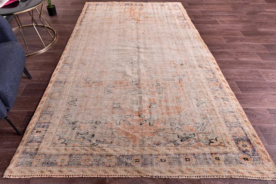5x9 Vintage Handmade Wool Faded Oriental Living Room Rug,