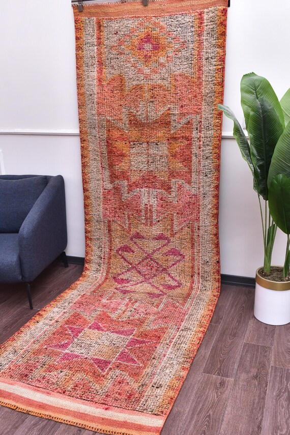 3x12 Red and Orange Herki Runner Rug, 3x12 Herki Runner, 3x12 Rug, Long Handmade Wool Rug, 3x12 Runner Rug, 3x12 Vintage Runner, Antique 57s