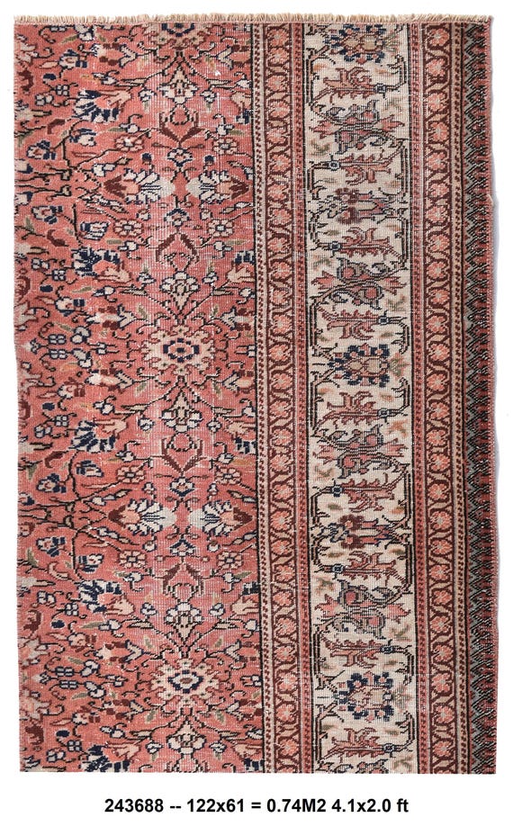 2x5 Runner Rug, 2x5 TURKISH VINTAGE RUNNER Rug, 2x5, Vintage Runner, Handmade Wool Turkish Oushak, 2x5 Rugs, Vintage Runner 2x5, Anatolian